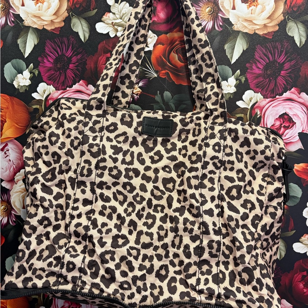 Poppy & Peonies Leopard Print Tote Bag